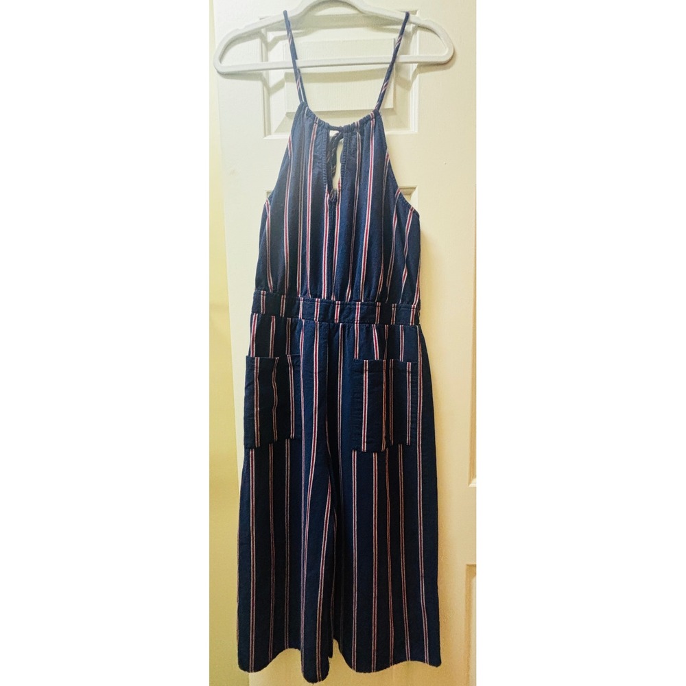 Universal Thread Navy Red Striped Cotton Wide Leg Jumpsuit Small Sleeveless